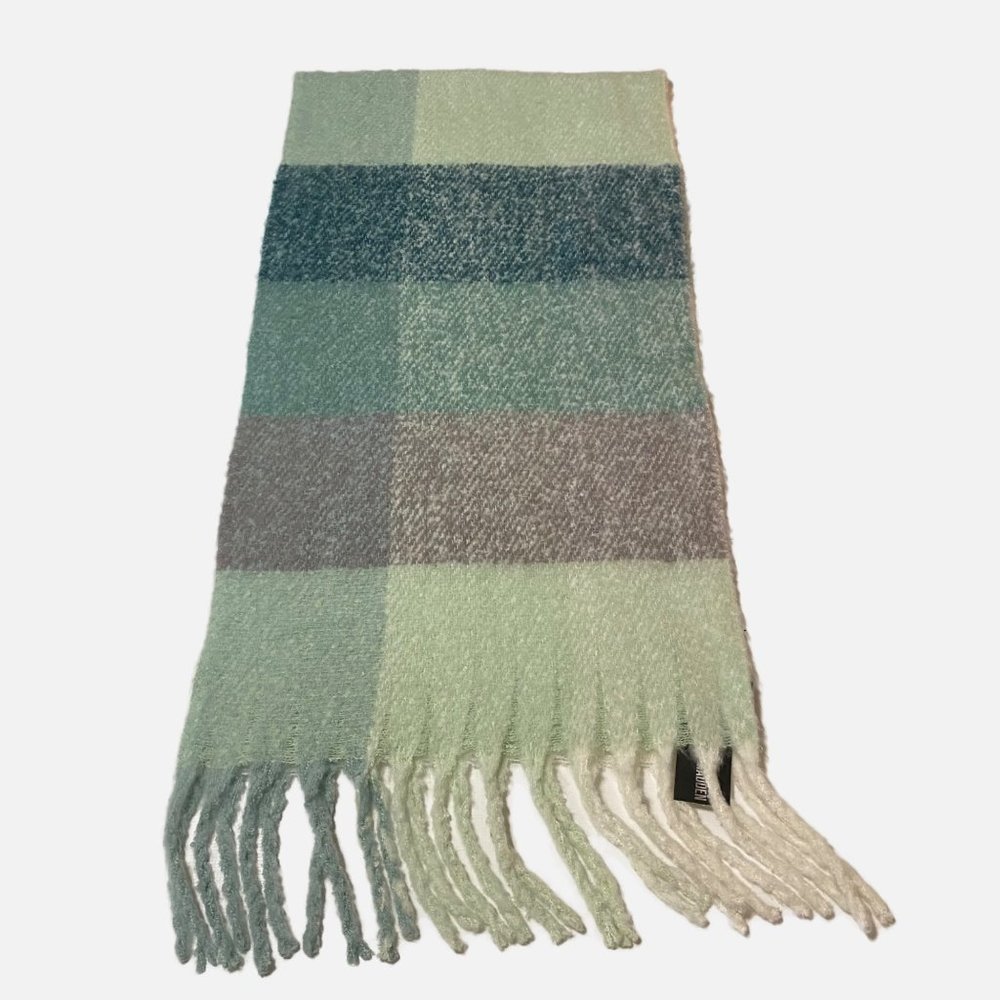 Steve Madden Lime Striped Plaid Muffler - Picture 4 of 16